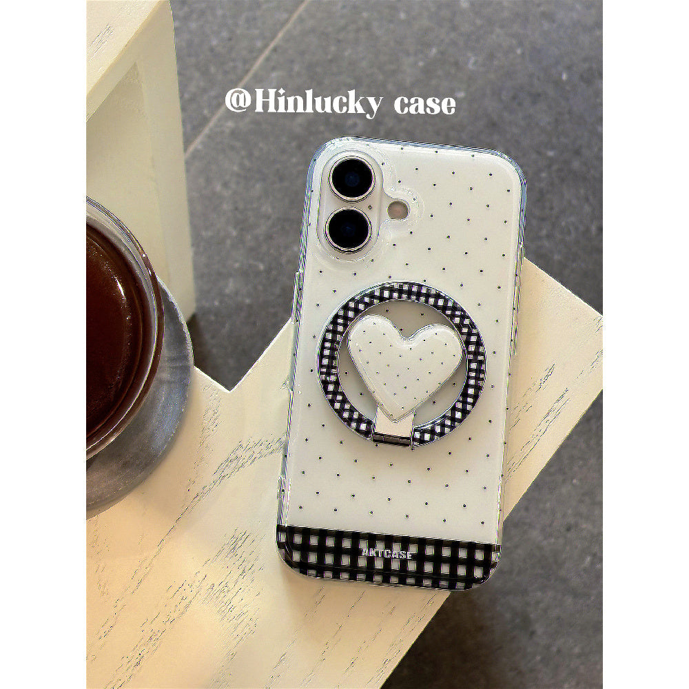 Ameigas Korean Ins Plaid Heart Polka Dot Magnetic Stand Phone Case