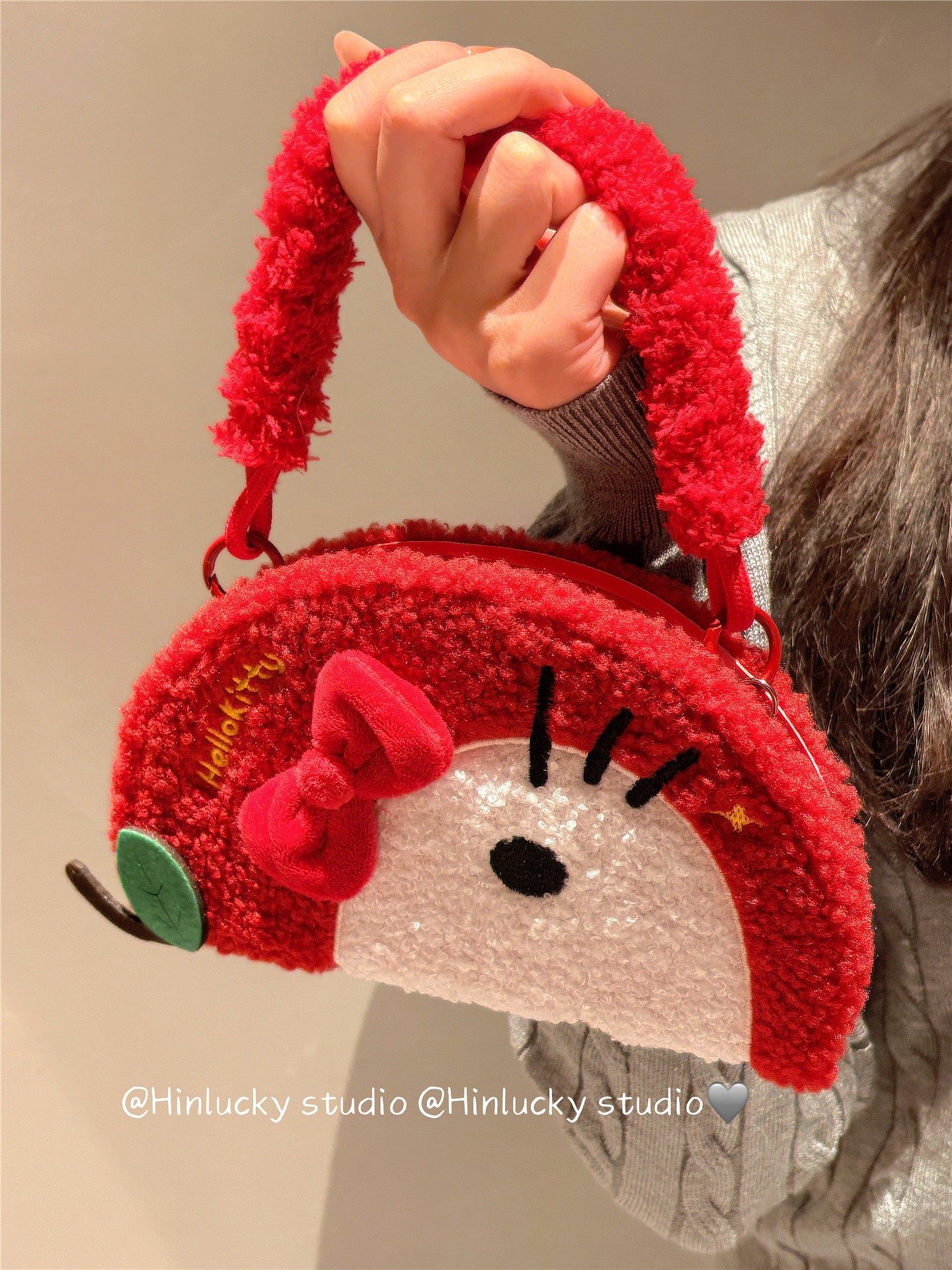 Ameigas Plush Flip Case - Cozy Red Apple Cat with Detachable Wrist Strap