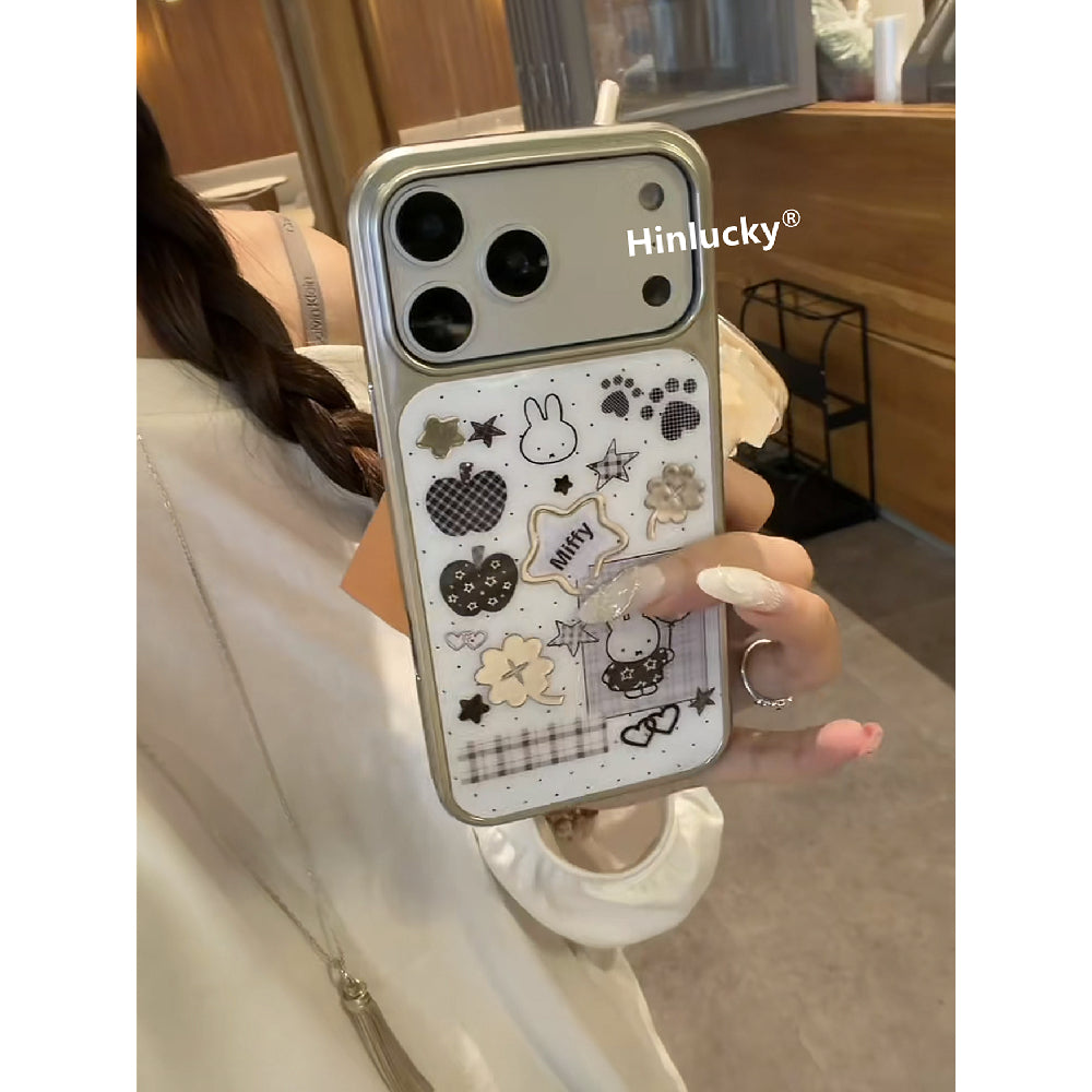 Ameigas Monochrome Bunny Case - Electroplated Gold Tribute Silhouette Cover for iPhone