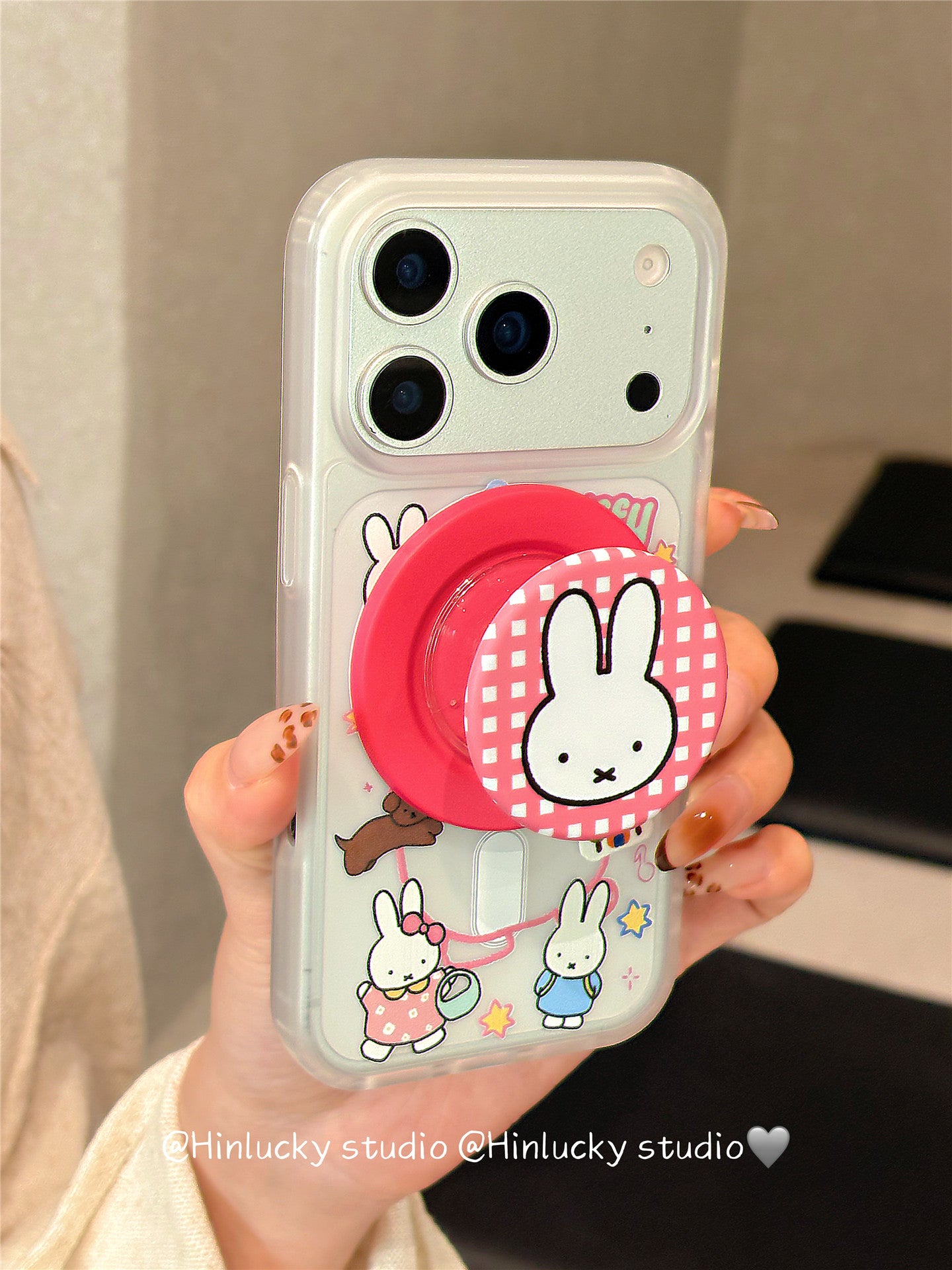 Ameigas Velvet-Hop Bunny Case - Cartoon Rabbit MagSafe Stand & Skin-Feel Cover
