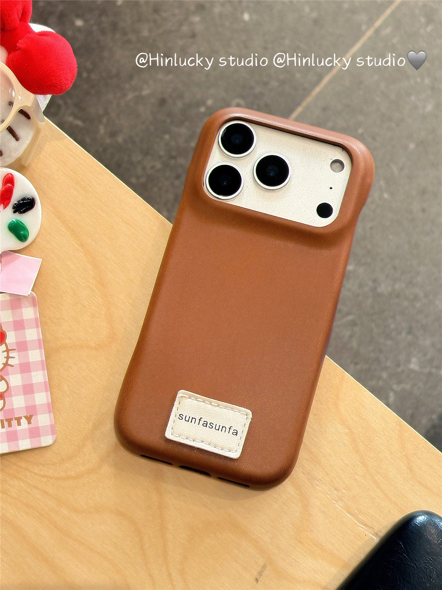 Ameigas Solid Color Leather Heart Charm Protective Phone Case