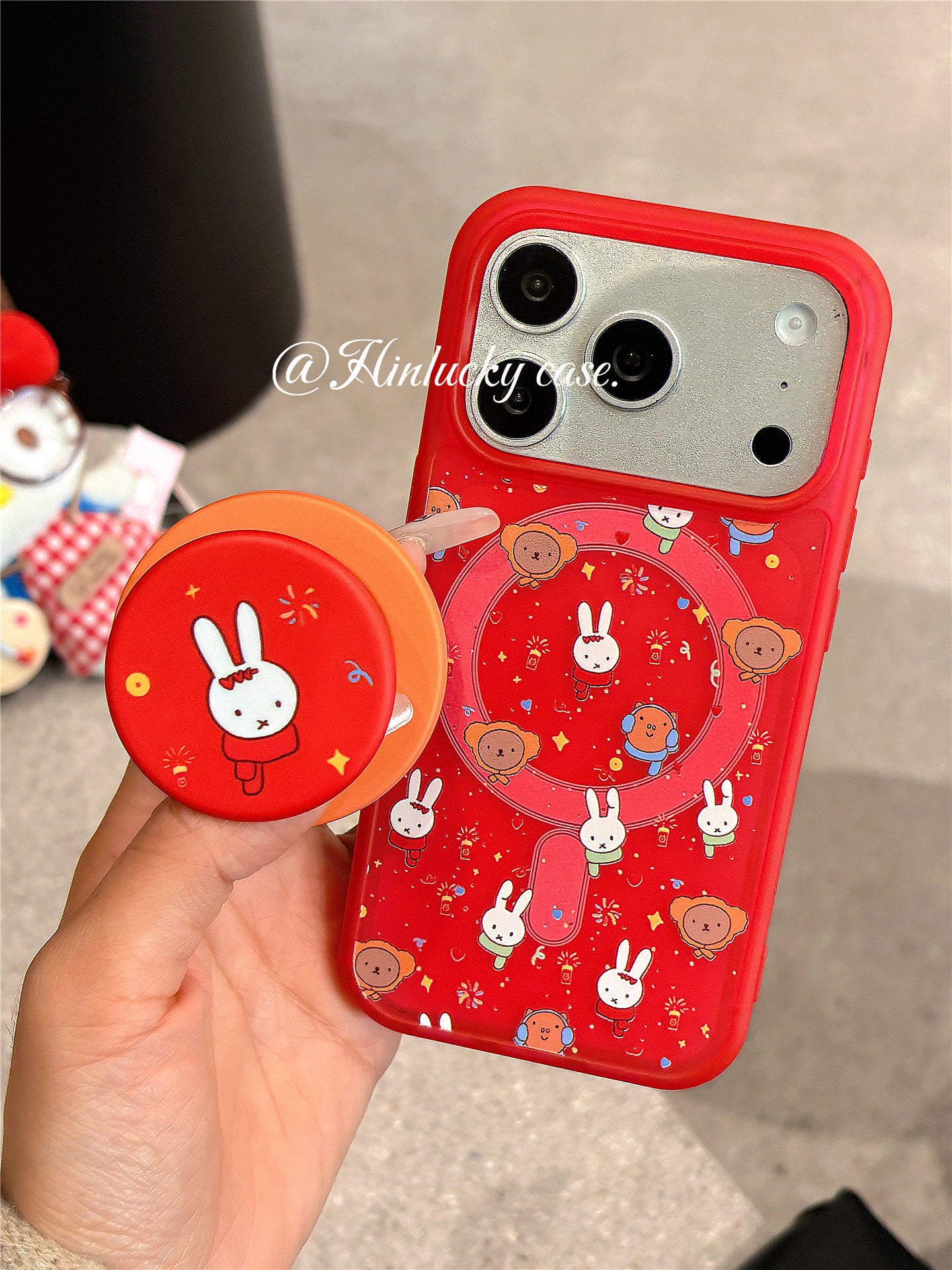 Ameigas Sparkler Bunny Case - Red Fireworks & Miffy-Inspired MagSafe Skin-Feel Cover