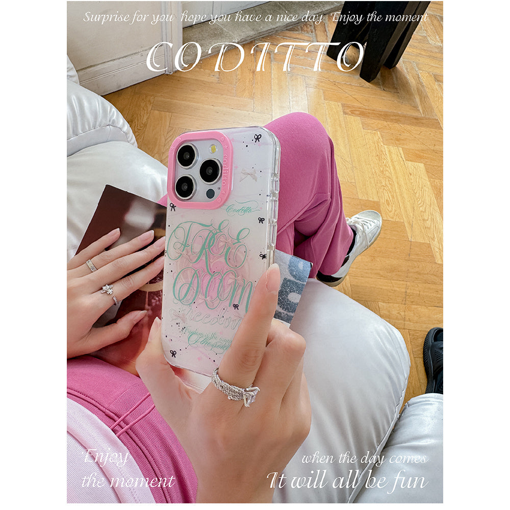 Ameigas Mint Garden Double-Layer Floral Case for iPhone 17 Pro Max / 16 Pro Max / 15 Pro / 14 / 13 – Ins Style Art Phone Cover