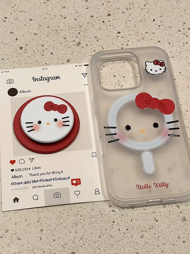 Ameigas Whisker Charm Stand Case - Korean Cute Kitty MagSafe Cover with Kickstand