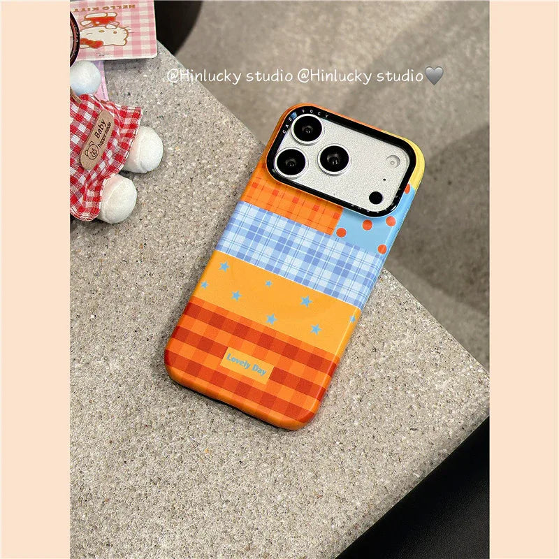 Ameigas Colorful Plaid Button Magnetic Stand Protective Case - Ameigas