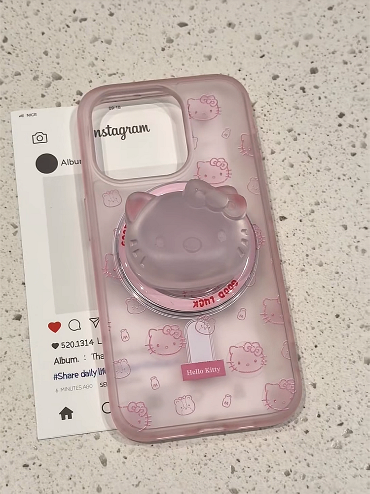 Ameigas Pink Cat Galaxy Acrylic Magnetic Stand Protective Case
