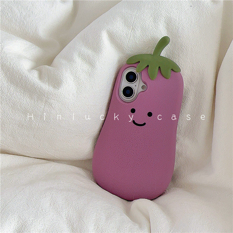 Ameigas Smirking Eggplant Case - Purple Emoji Silicone Cover for iPhone
