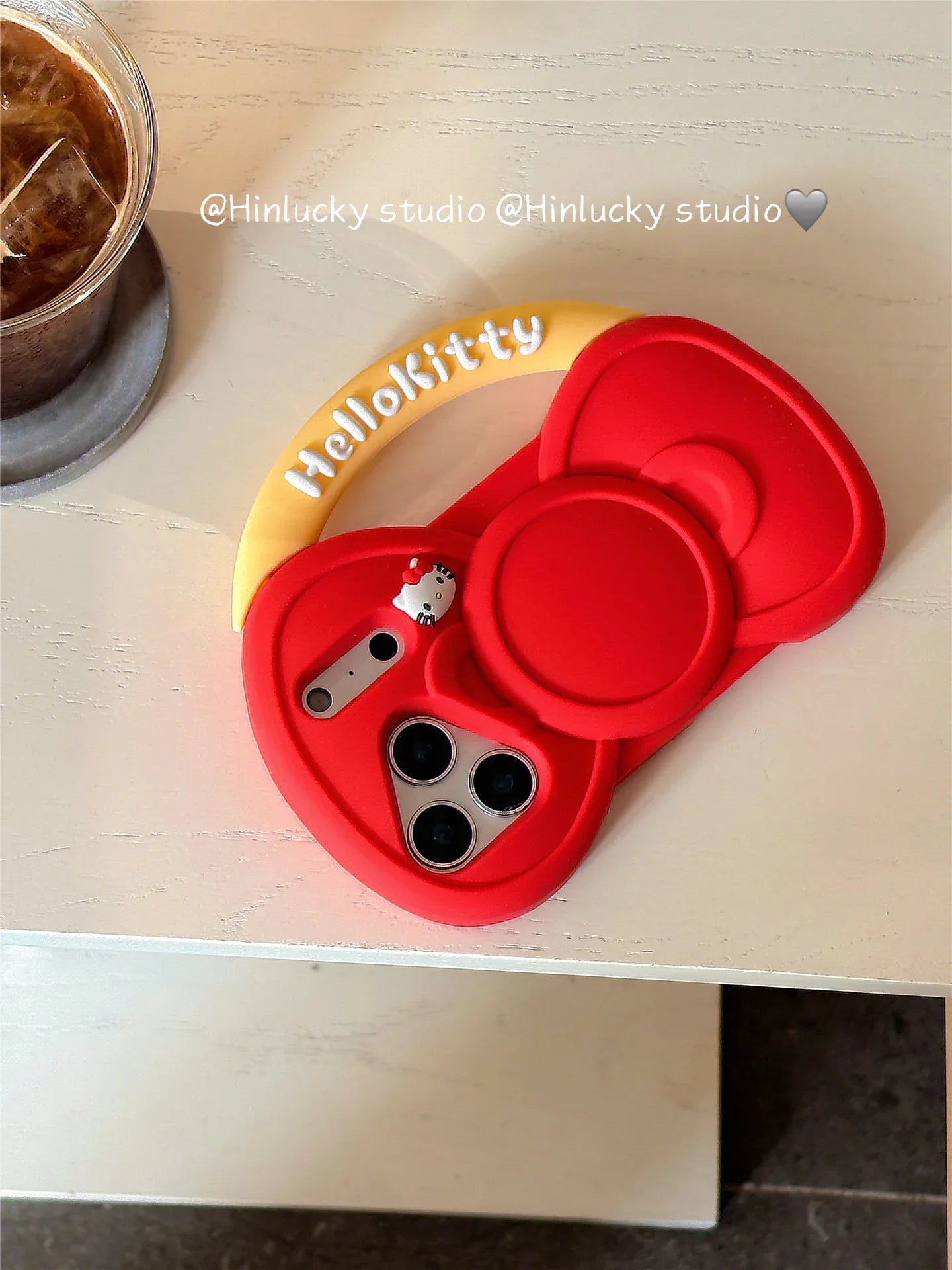 Ameigas Bow-Tied Whiskers Case - Red Ribbon Kitty Silicone Cover for iPhone - Ameigas