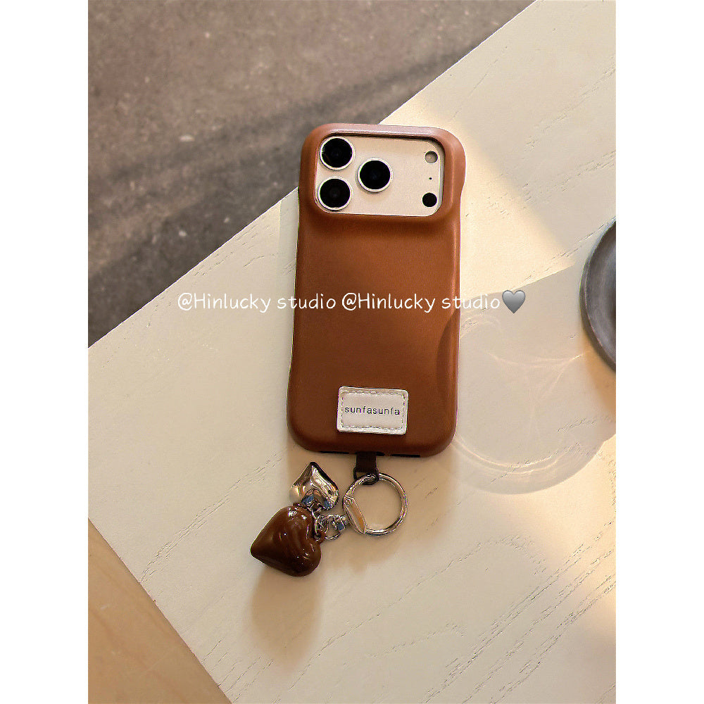 Ameigas Solid Color Leather Heart Charm Protective Phone Case