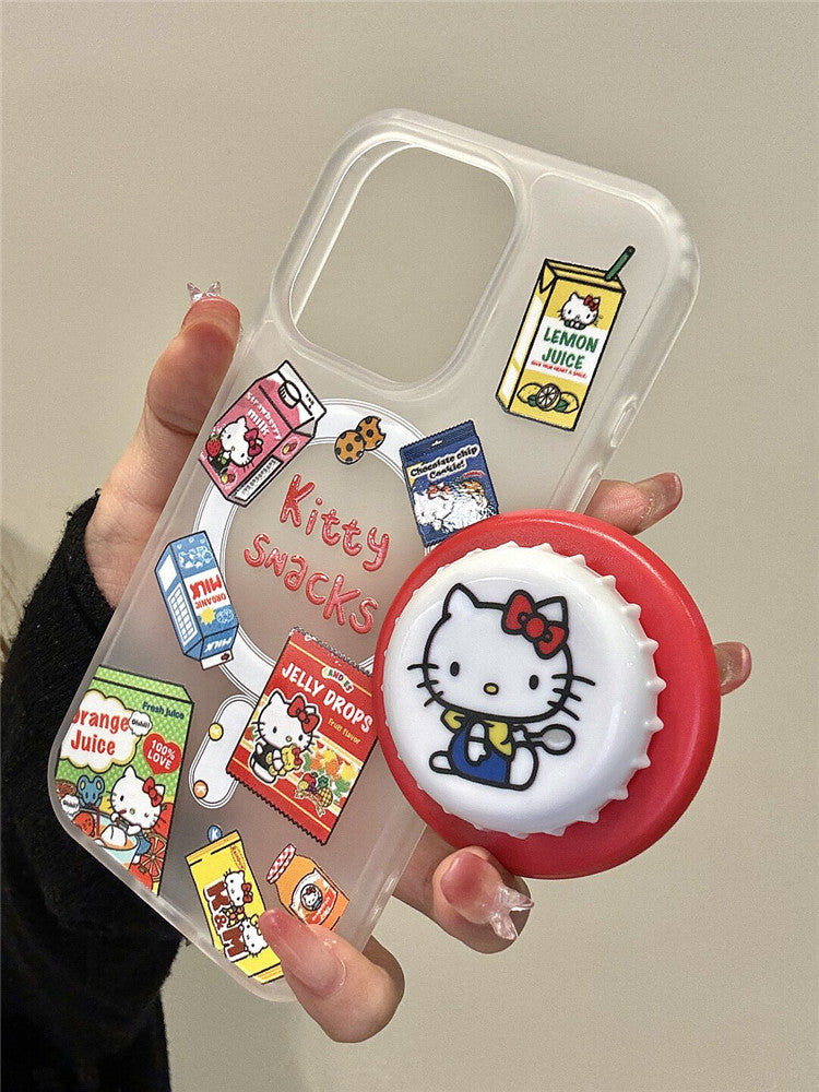 Ameigas Snack Lid Kitty Stand Case - Cute Cat & Bottle Cap MagSafe Cover for iPhone