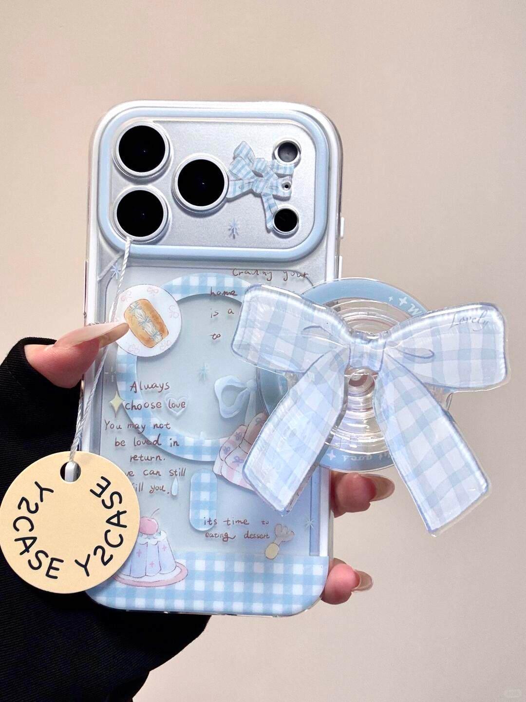Ameigas Bow Pudding Sofa Magnetic Stand Phone Case - Ameigas