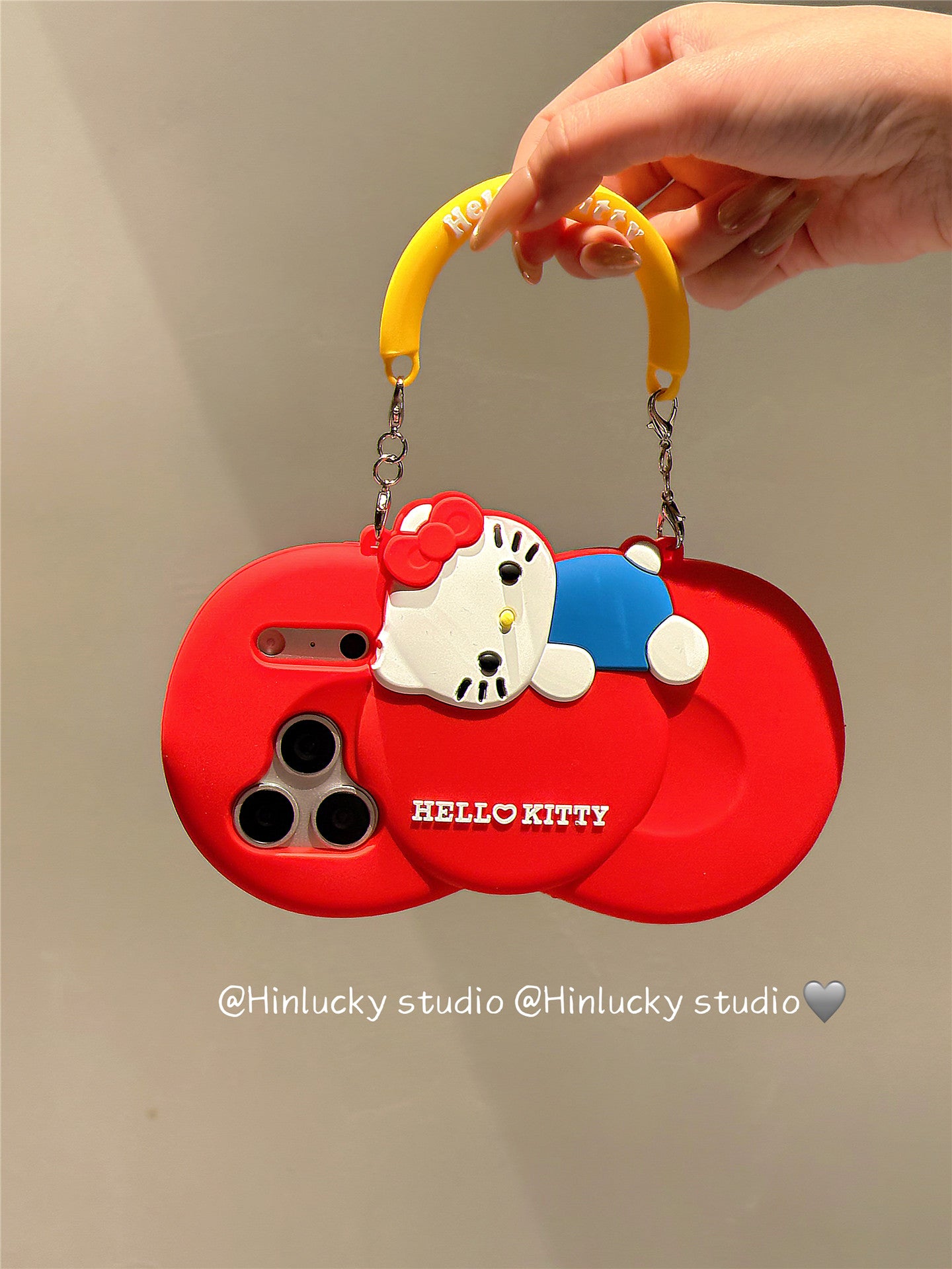 Ameigas Bow-Tie Kitty Strap Case - Red Ribbon Cat with Crossbody Strap Silicone Cover