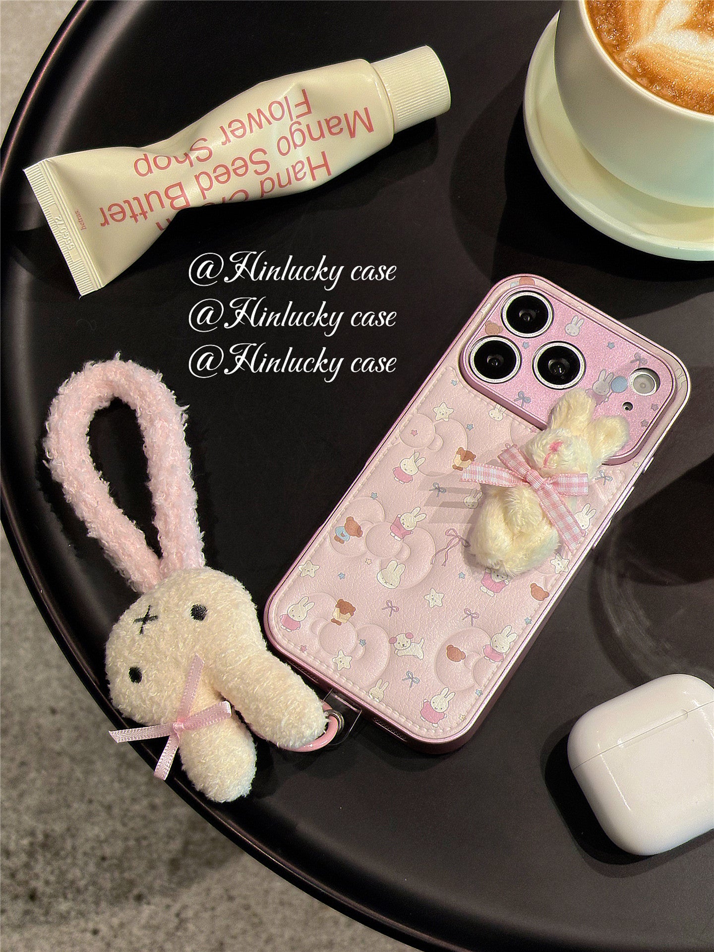 Ameigas Dreamy Bunny Strap Case - Plush Starry Rabbit with Detachable Lanyard Cover