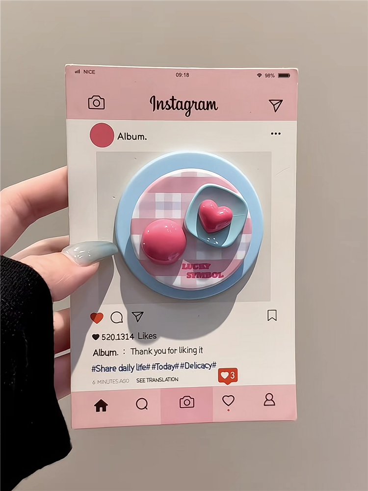 Ameigas Pop-Heart Case - Pink & Blue Collage with Magnetic Snap-Button Stand