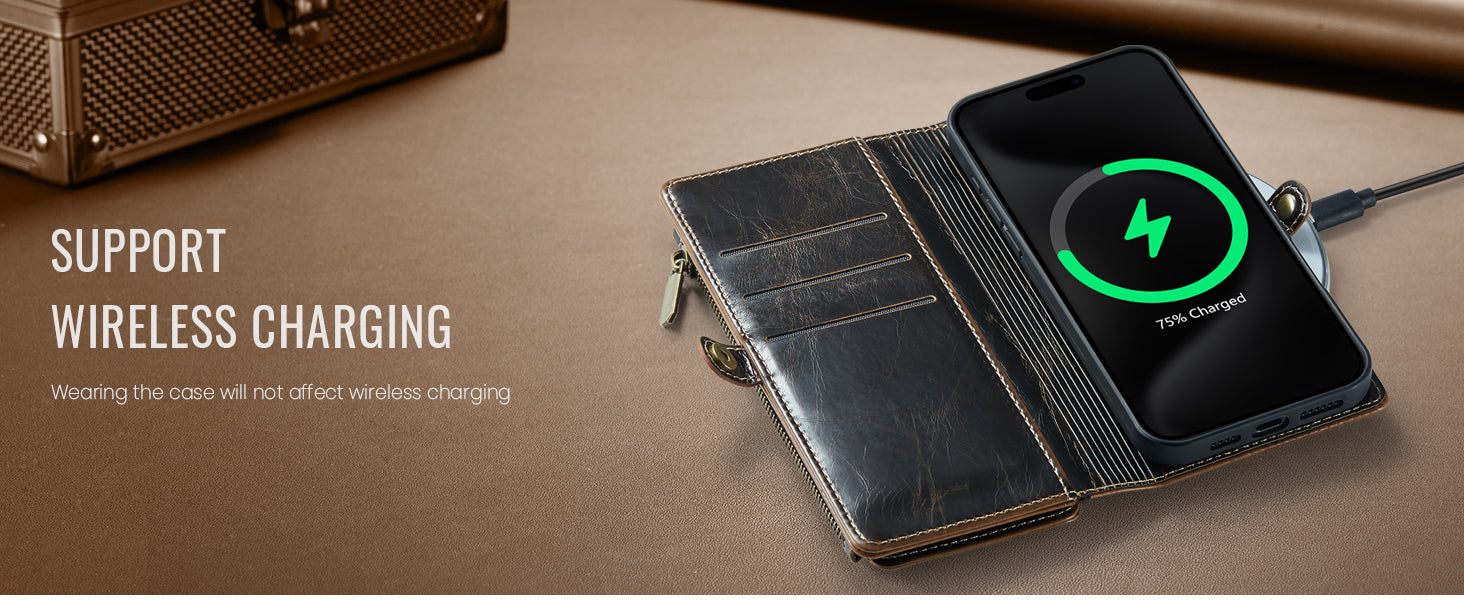 Ameigas RFID Blocking Zipper Wallet Phone Case with Magnetic Snap