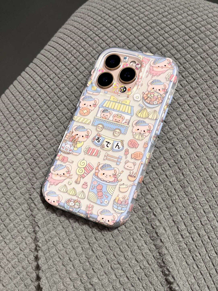 Ameigas Snack Fair Bear Case - Cute Picnic Market Dual-Mode Cover & MagSafe Stand