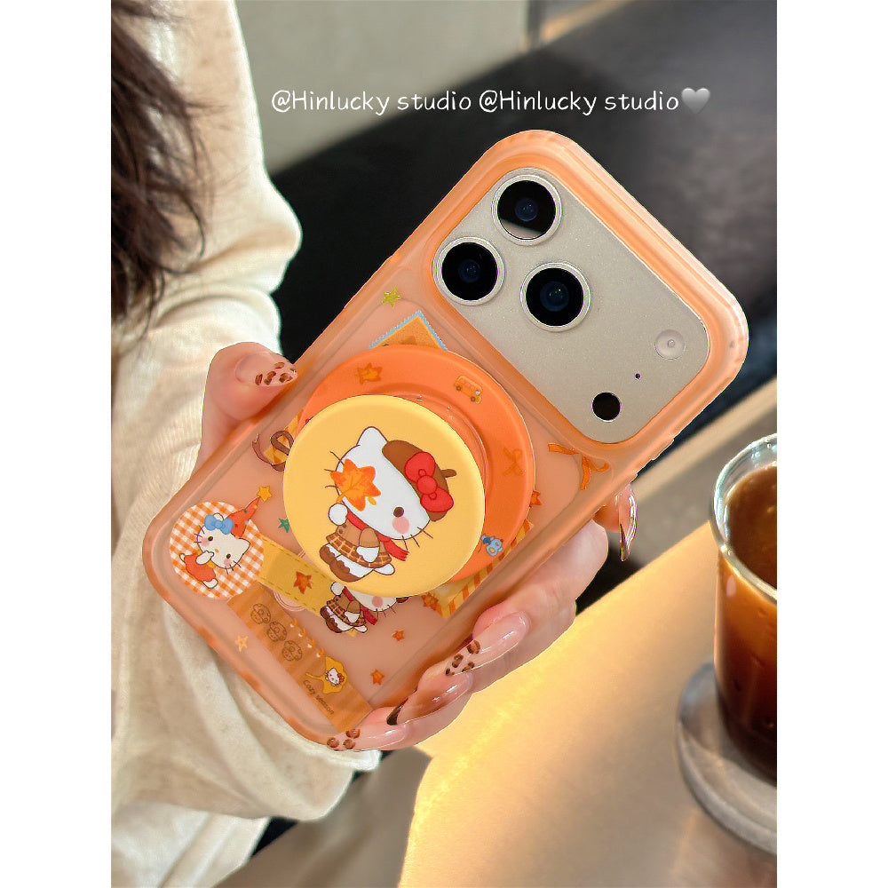 Ameigas Starlit Maple Kitty Case - Autumn Cosmos Cat MagSafe Cover with Frosted Stand