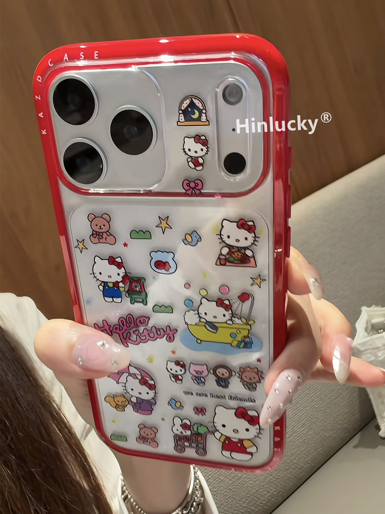 Ameigas J-K Deco Case - Cute Cartoon Cat Stickers with Red Acrylic Edge