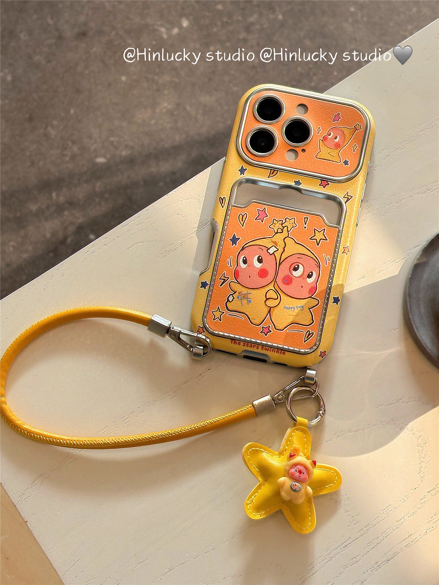 Ameigas Starry Window Case - Soft Cartoon Boy on Leather with ID Slot & Strap