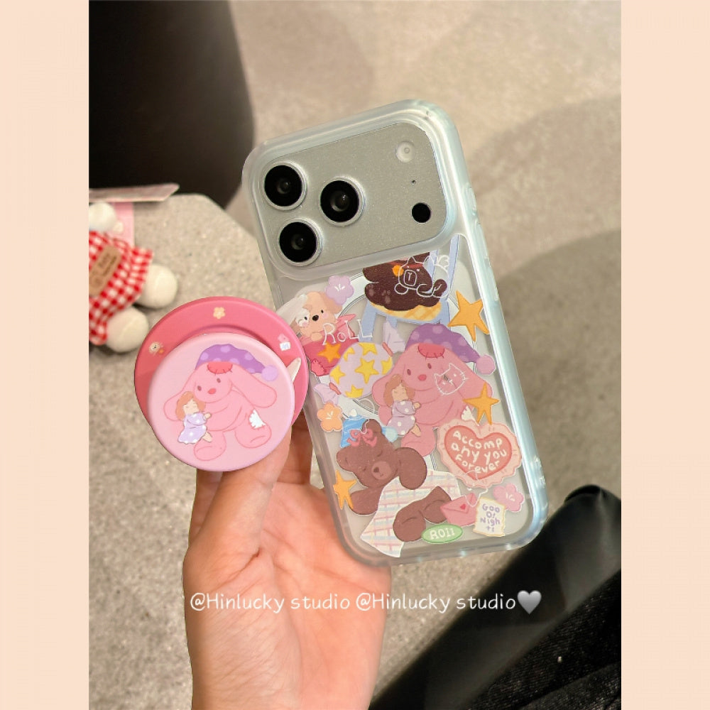 Ameigas Plush Buddy Stand Case - Japanese Korean Doll MagSafe Velvet Cover