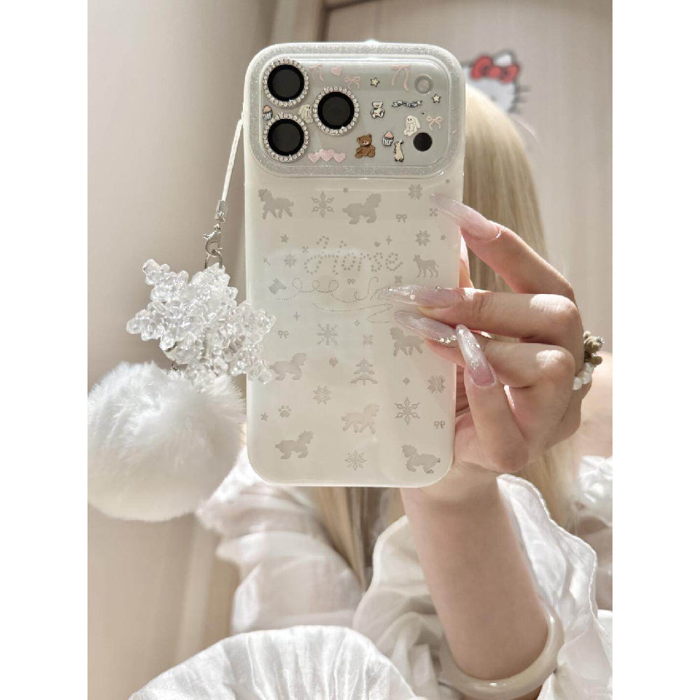 Ameigas Winter Pony Case - Dreamy Snowflake & Bow Pony with Plush PomPom Accent