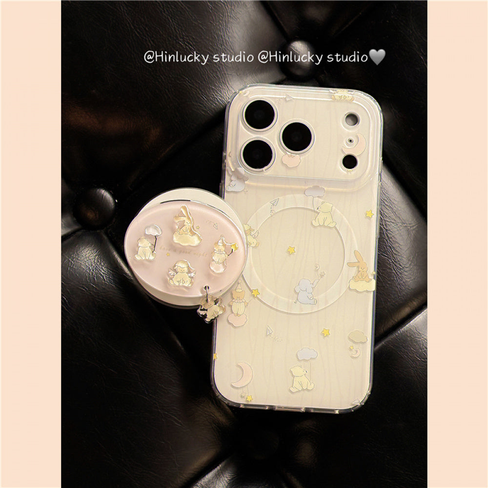 Ameigas Stripe Buddy Stand Case - Cute Cartoon Animal MagSafe Cover with Full Guard