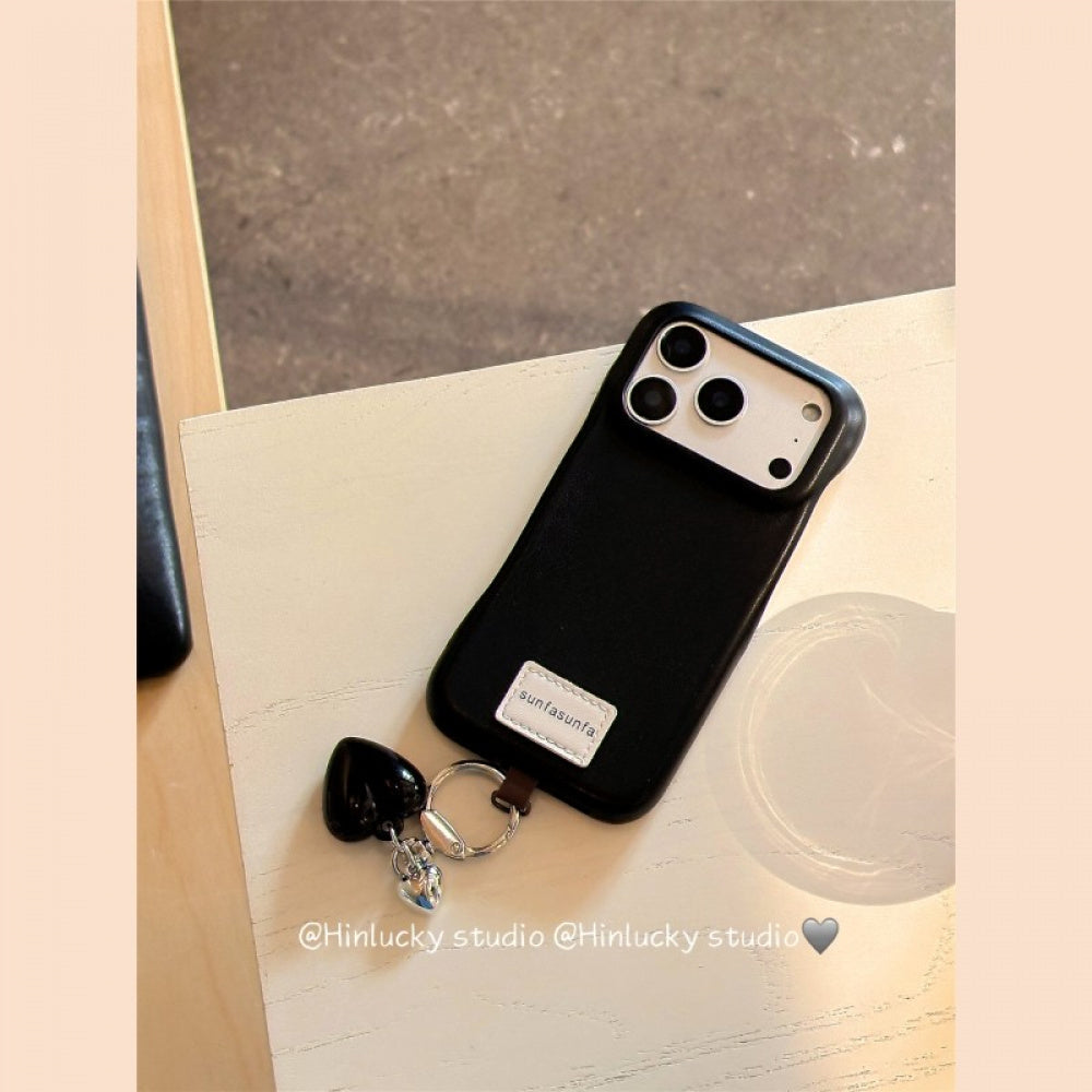 Ameigas Solid Color Leather Heart Charm Protective Phone Case
