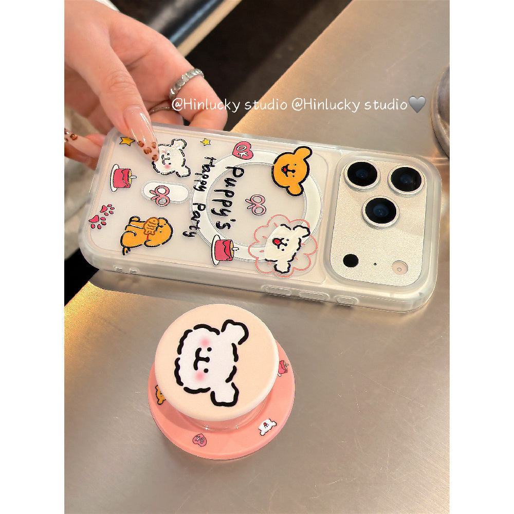 Ameigas Playful Pup Case - Cute Cartoon Dog MagSafe Frosted Cover with Stand