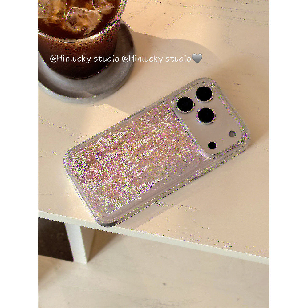 Ameigas Dreamy Pink Princess Castle Glitter Phone Case