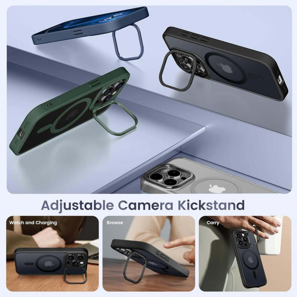 Ameigas Shockproof MagSafe Phone Case with Camera Stand & Lens Protection