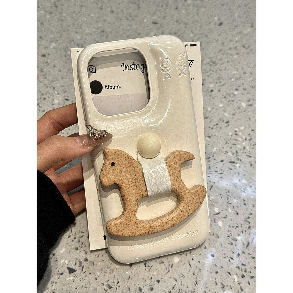 Ameigas Equestrian Buddy Case - 3D Rocking Horse Stand & Soap-Smooth Leather Cover