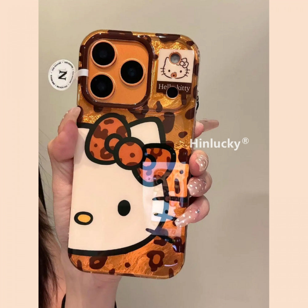 Ameigas Maillard Bow-Kitty Case - Leopard Print Cat with Detachable Chain & Foil Guard