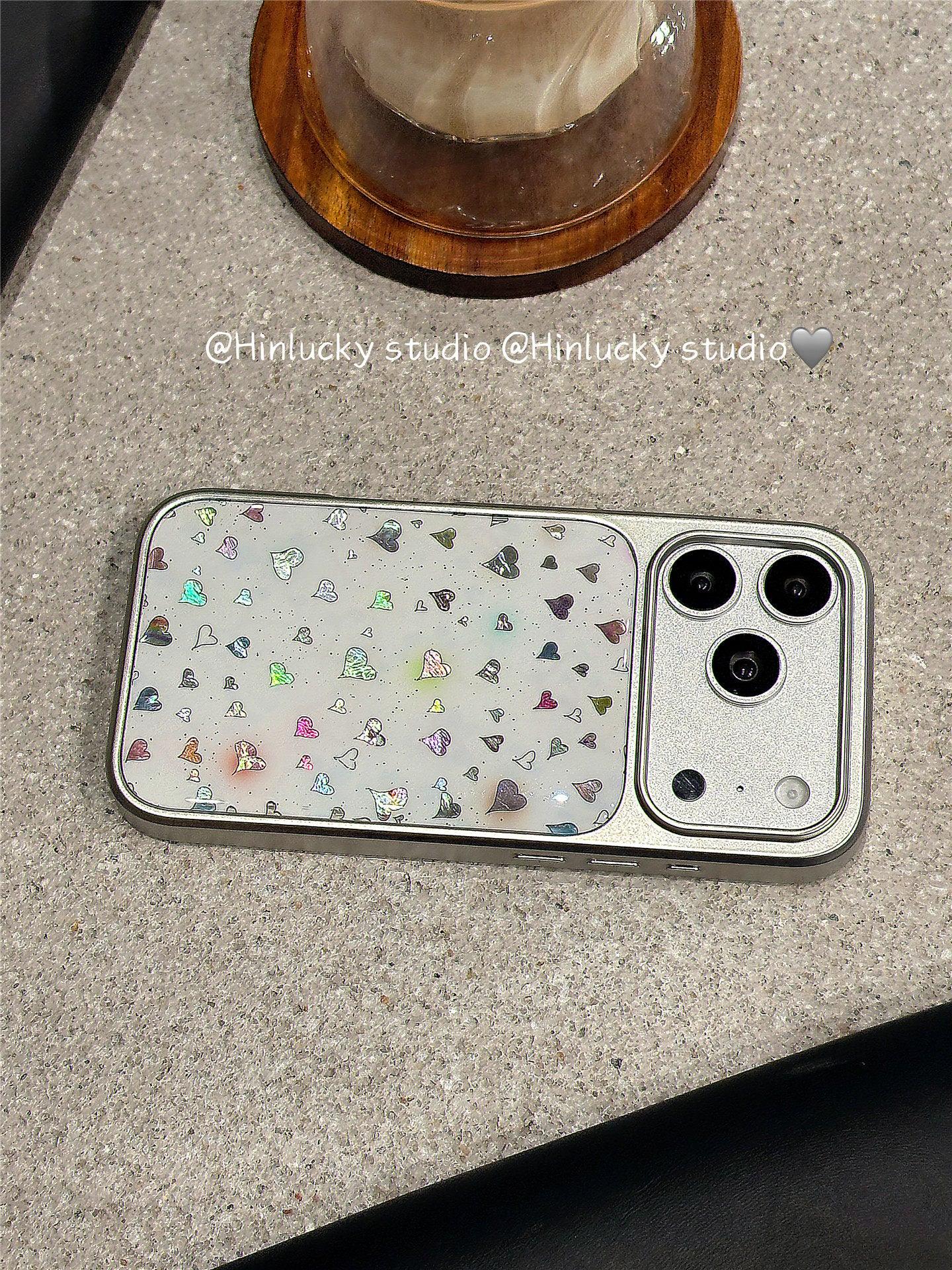 Ameigas Chroma Splash Case - Gradient Ink & Electroplated Silver Hearts MagSafe Cover - Ameigas