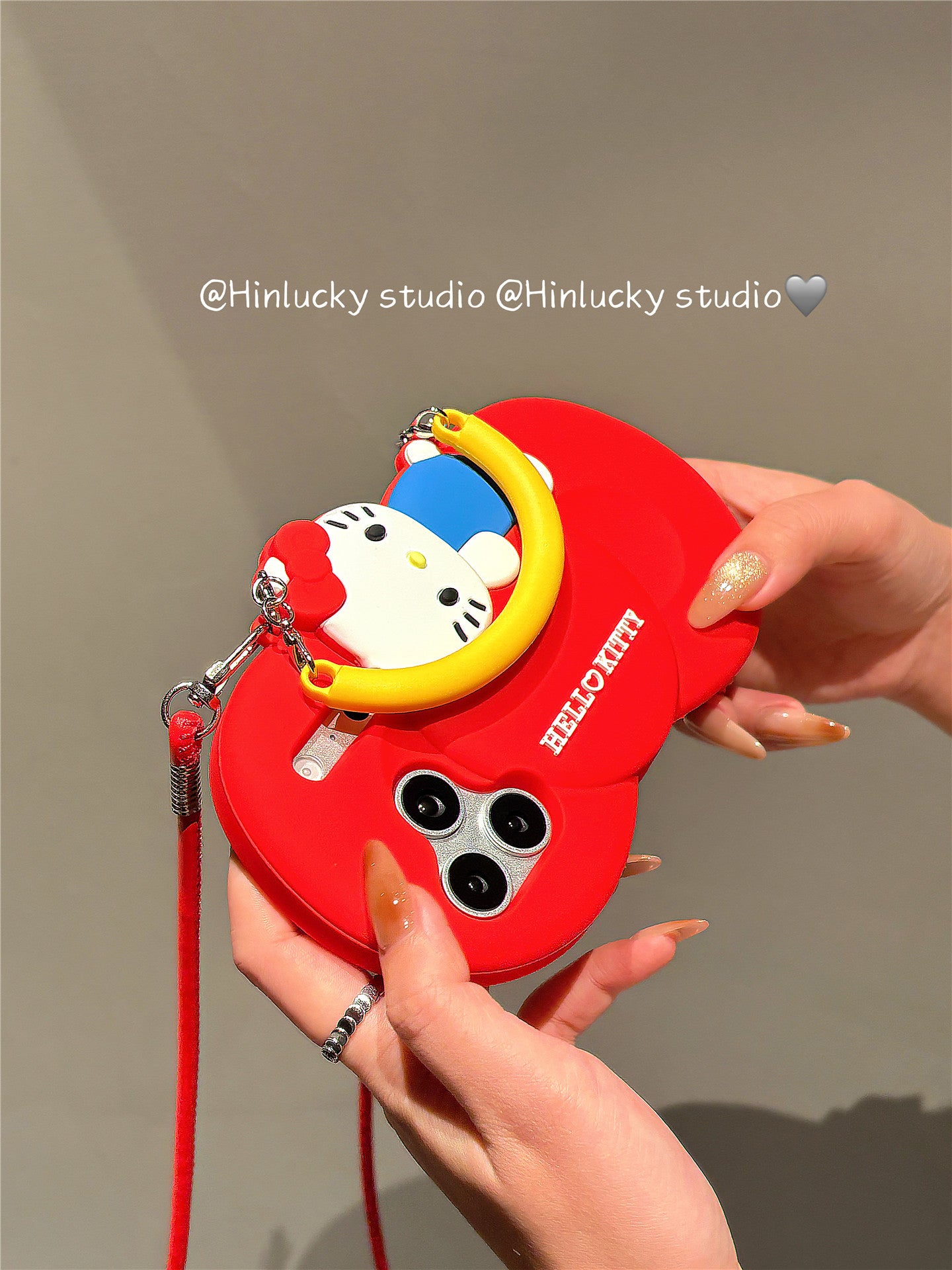 Ameigas Bow-Tie Kitty Strap Case - Red Ribbon Cat with Crossbody Strap Silicone Cover