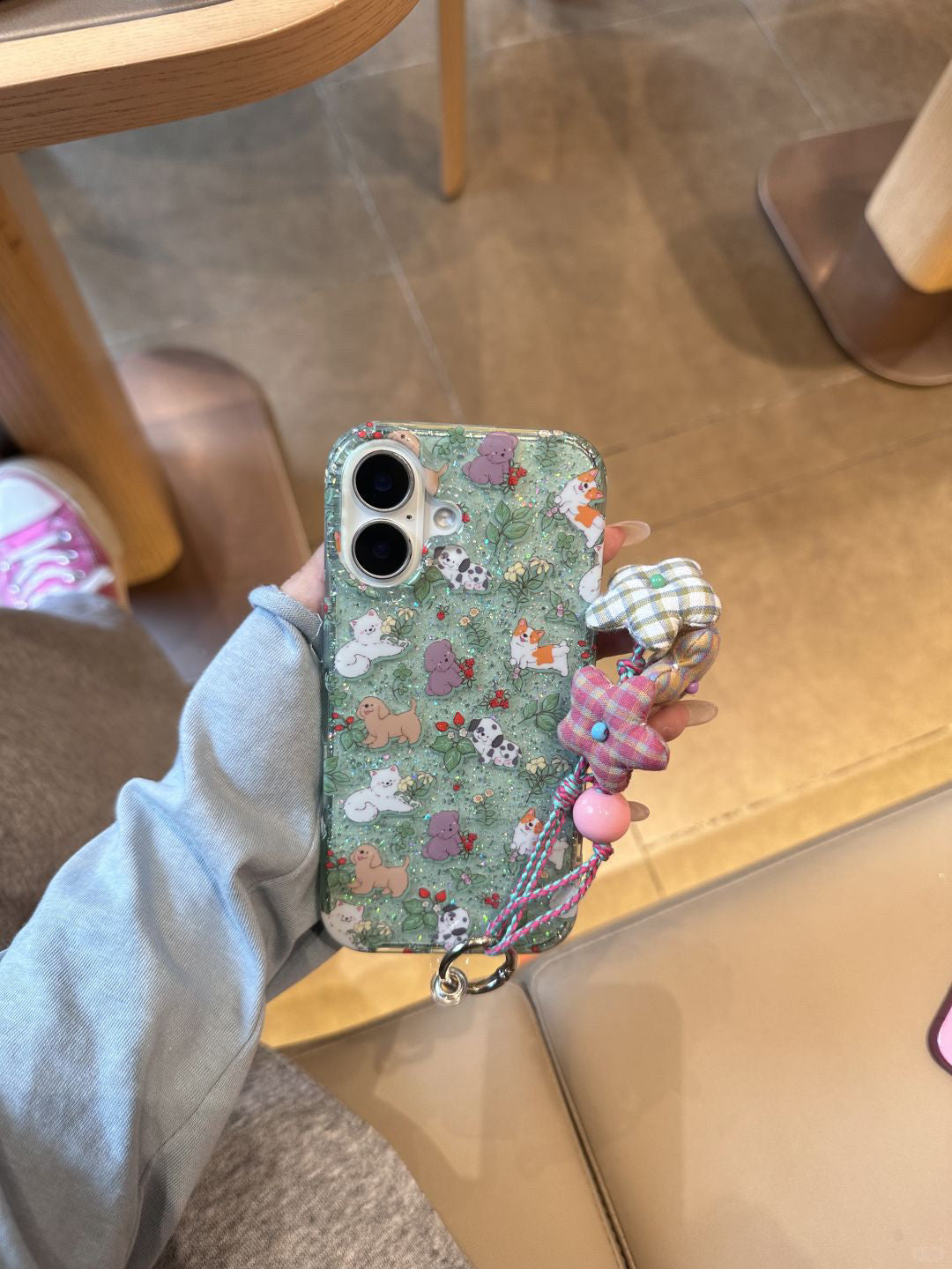 Ameigas Glitter Garden Case - Sparkling Floral & Animal Design with Anti-Yellowing Guard & Detachable Wrist Lanyard