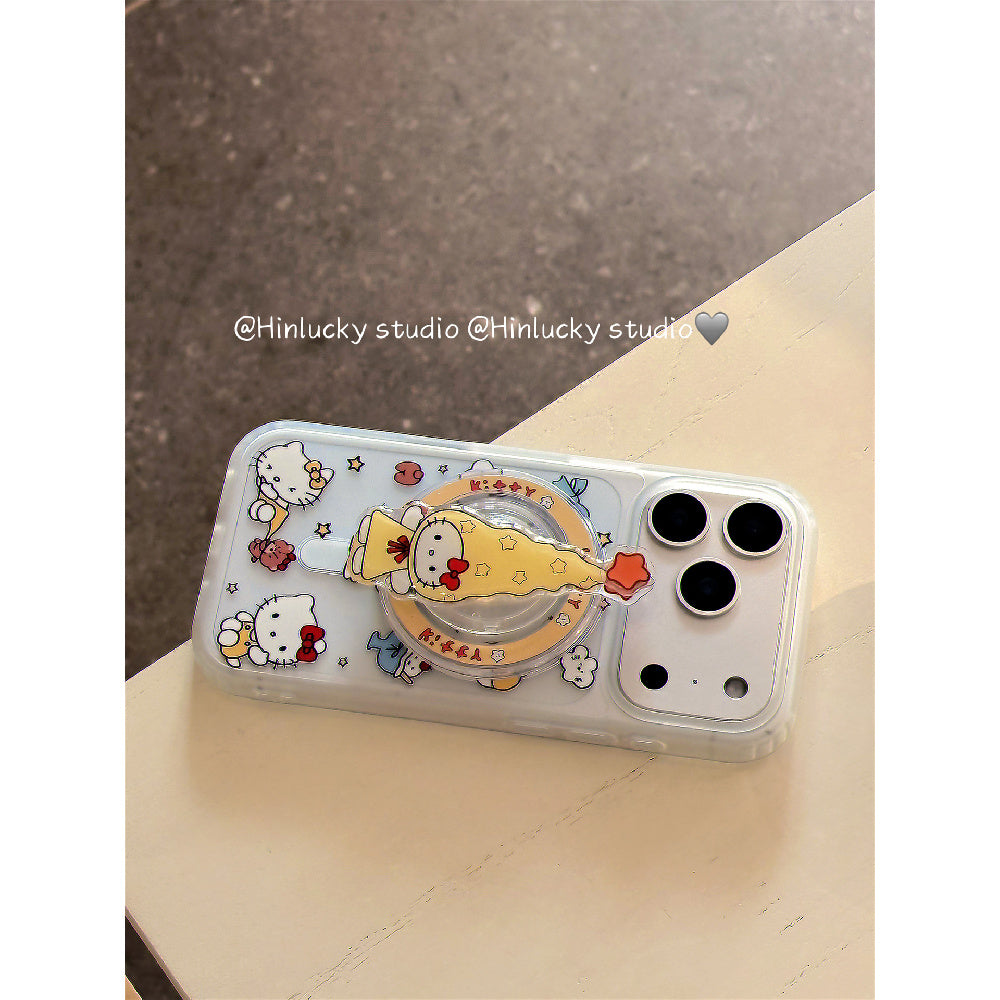 Ameigas Twirling Star Kitty Case - Long Hat Cat Rotating MagSafe Stand & Silky Cover