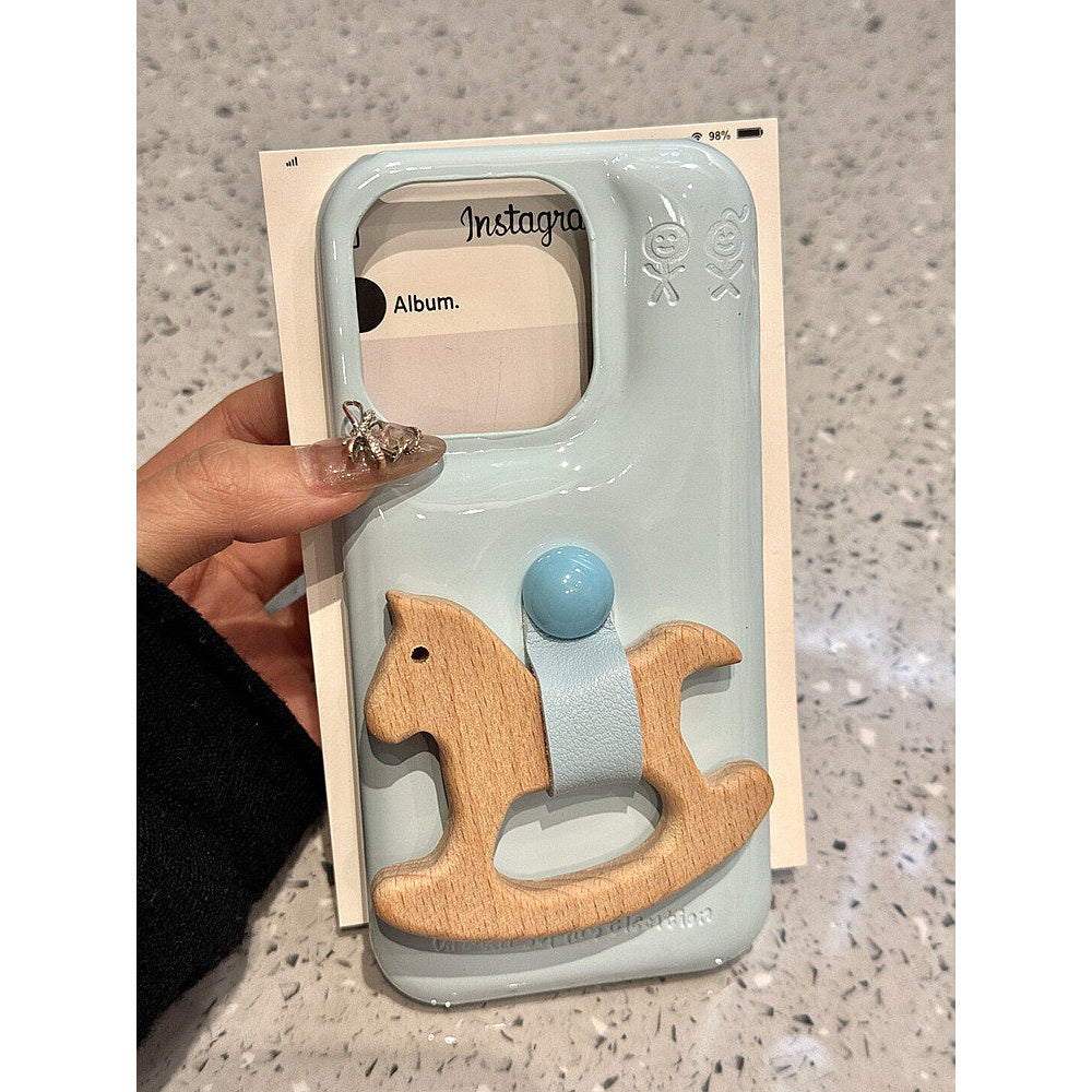 Ameigas Equestrian Buddy Case - 3D Rocking Horse Stand & Soap-Smooth Leather Cover