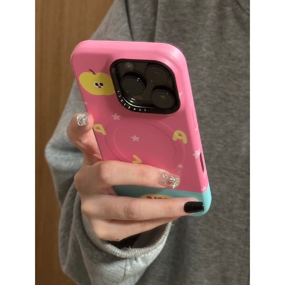 Ameigas Plaid & Palm Case - Yellow Checkered Design with Coconut Print, Detachable Kickstand & Magnetic Lock