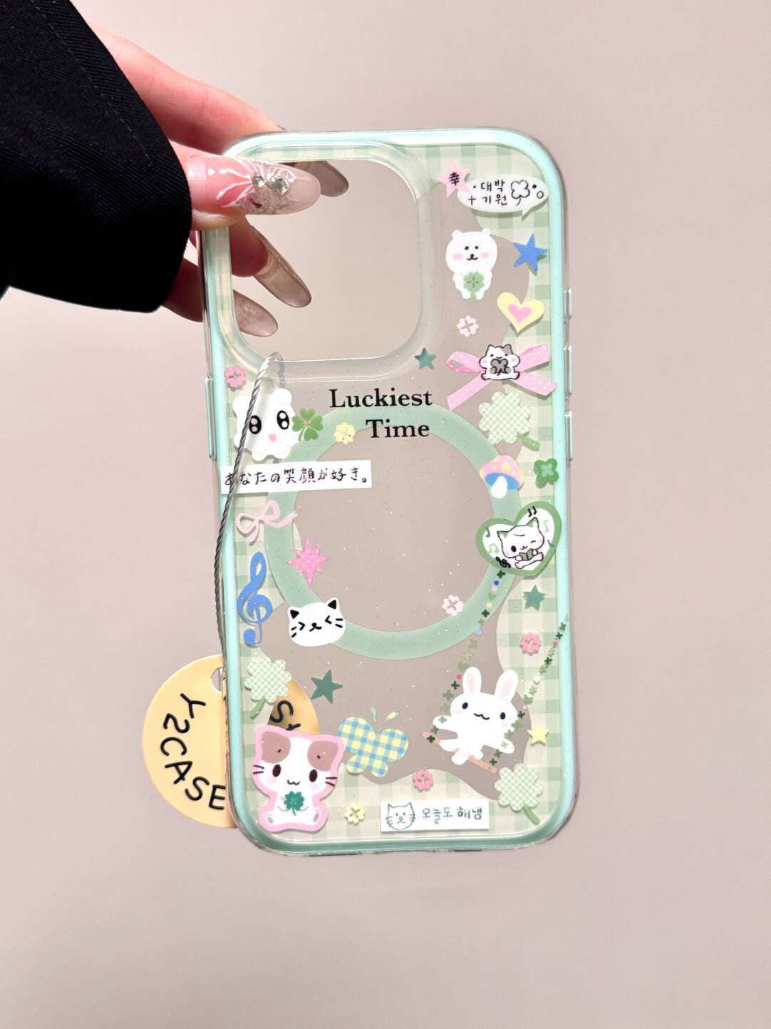 Ameigas Spring Lucky Cat Case - Clover Shake Cat with Magnetic 2-in-1 Stand & IMD Double Layer Protection