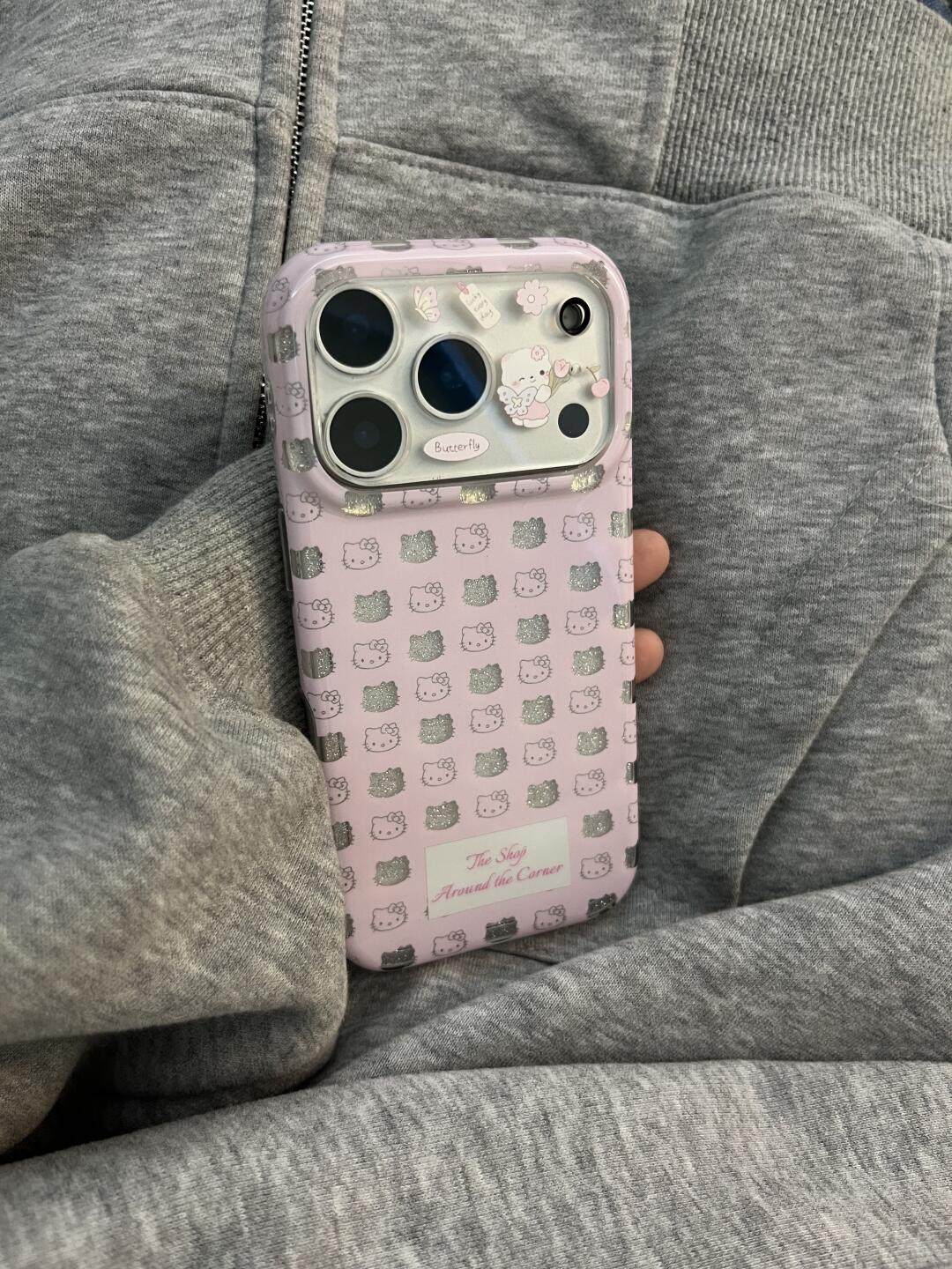 Ameigas Glitter Bloom Case - Full-Screen Pink Sparkle Cat Portrait Hard Shell