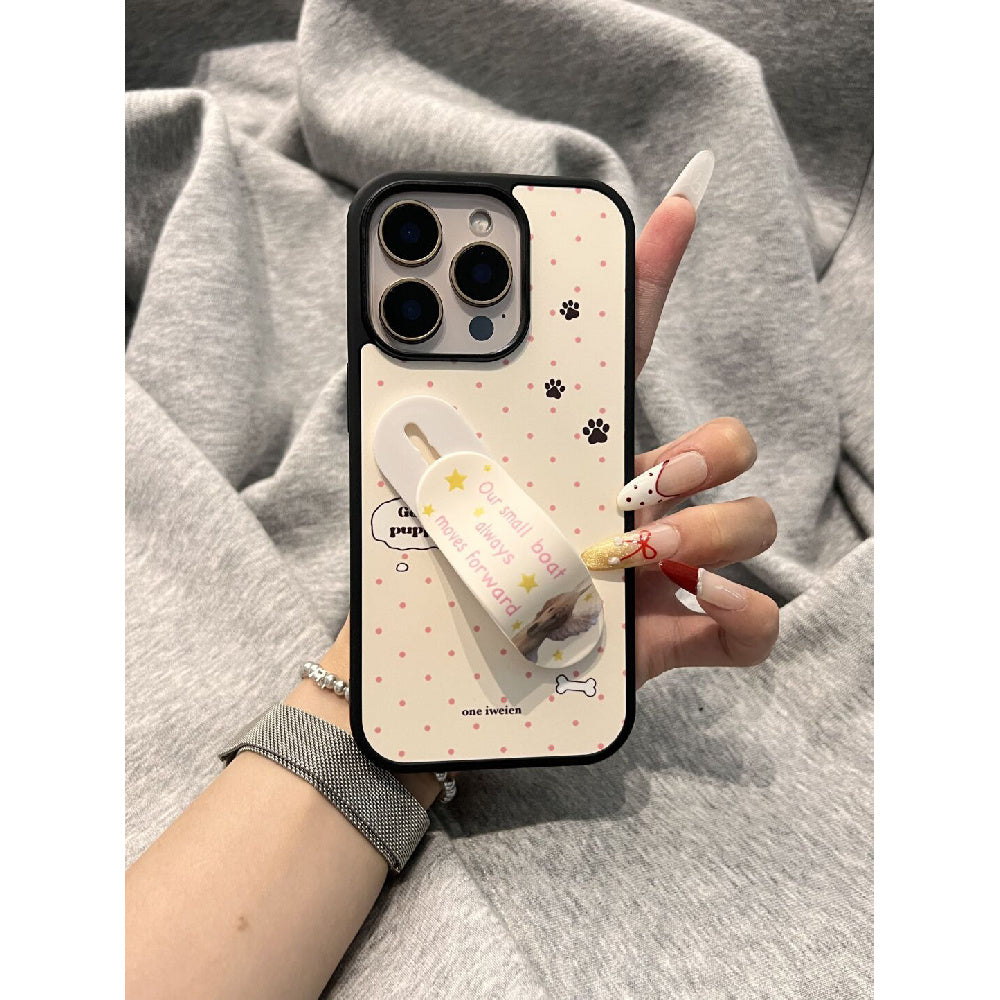 Ameigas Polka-Dot Patch Case - Pink Dots on White with Flip-Out Stand