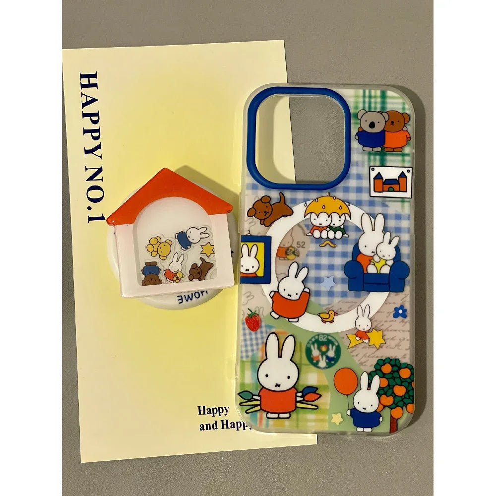 Ameigas Cartoon House & Miffy Case - Cute Rabbit in Cottage Scene with Magnetic Full-Body Protection - Ameigas