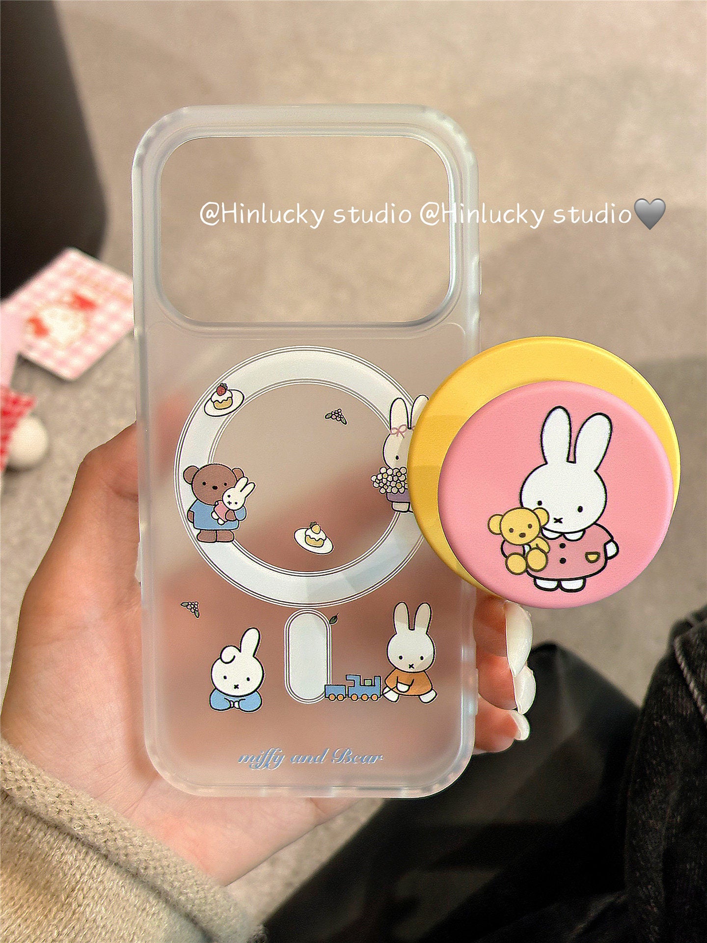 Ameigas Frosted Bunny Case - Miffy-Inspired MagSafe Cover with Pull-Ring Stand