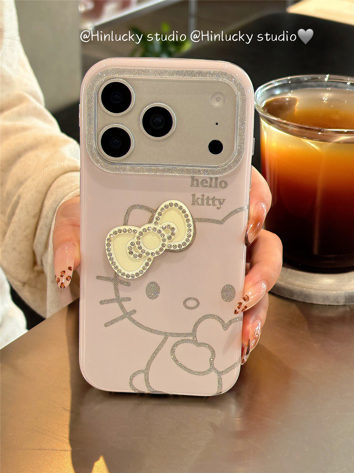 Ameigas Glitter Bow-Kitty Case - Pink Heart & Cat with MagSafe Pull-Ring