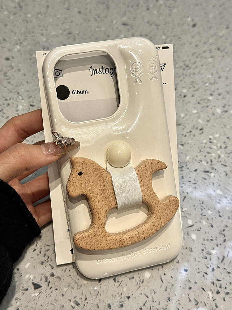 Ameigas Equestrian Buddy Case - 3D Rocking Horse Stand & Soap-Smooth Leather Cover