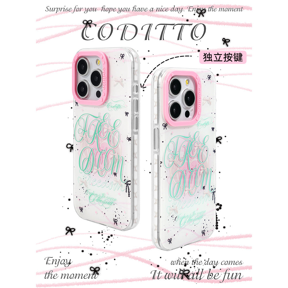 Ameigas Mint Garden Double-Layer Floral Case for iPhone 17 Pro Max / 16 Pro Max / 15 Pro / 14 / 13 – Ins Style Art Phone Cover