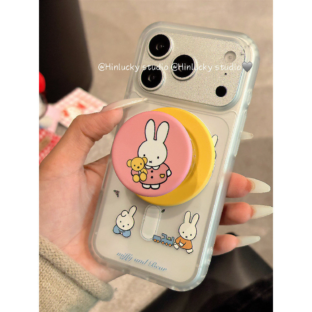 Ameigas Frosted Bunny Case - Miffy-Inspired MagSafe Cover with Pull-Ring Stand