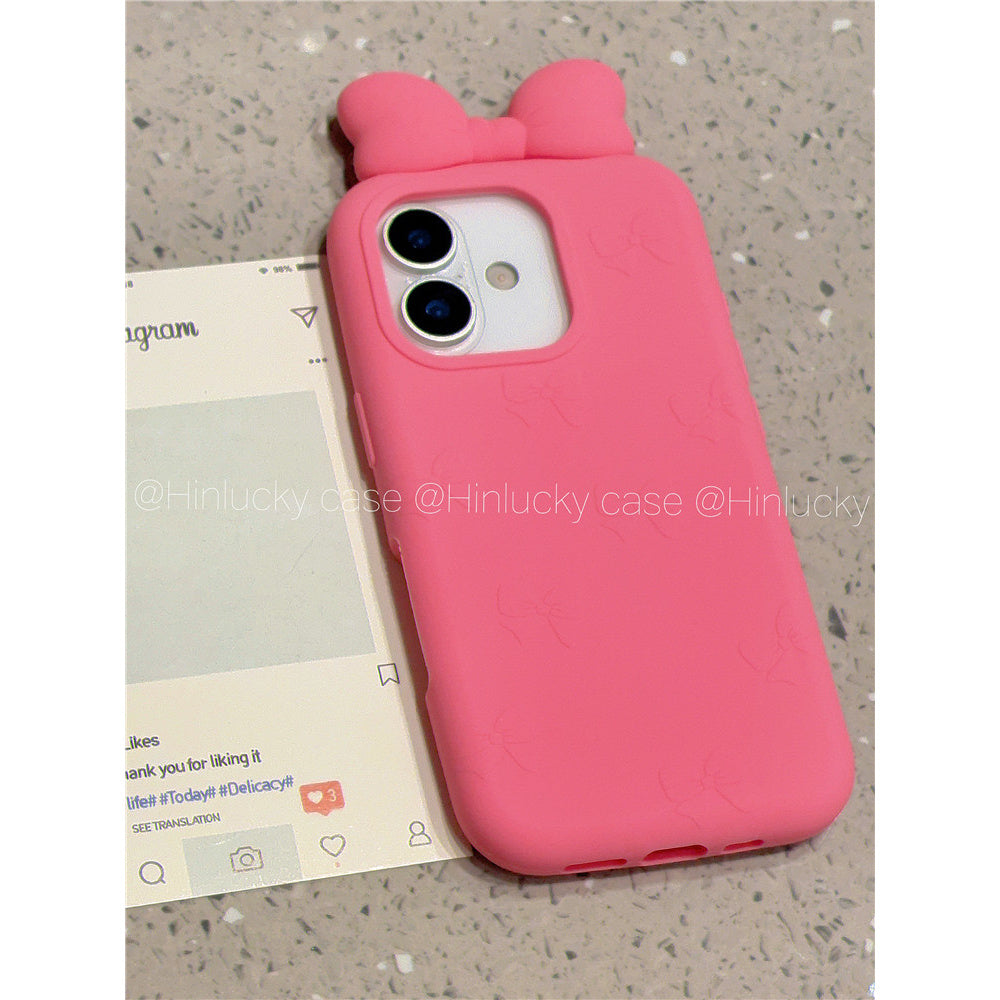 Ameigas Puff Bow Bliss Case - 3D Pink Bow Silicone Cover for iPhone