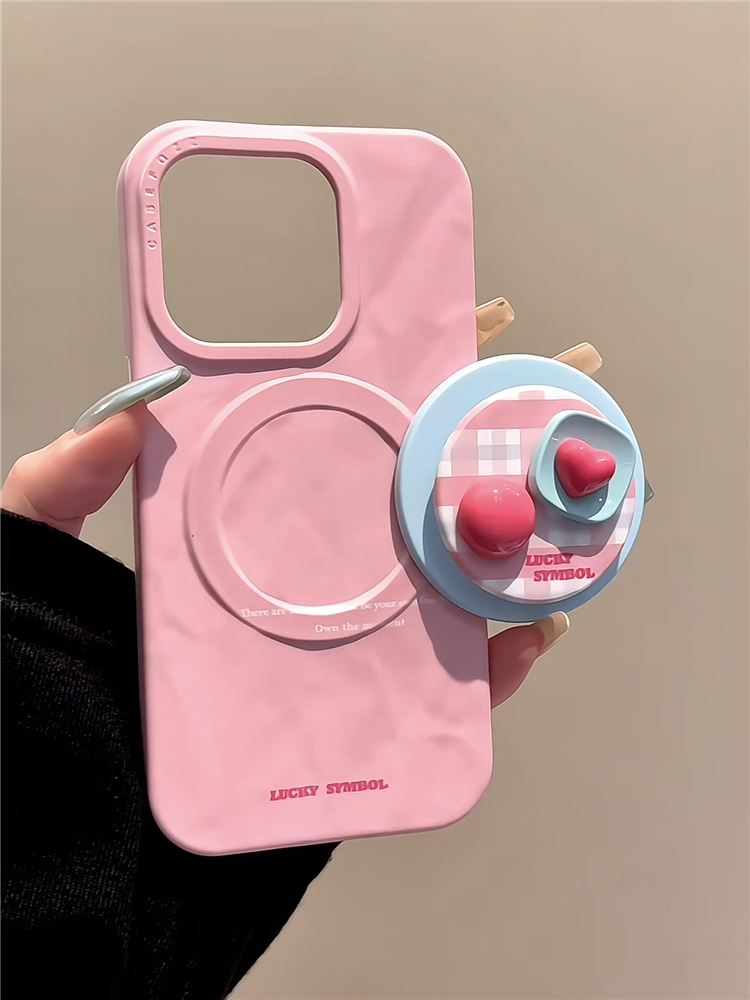 Ameigas Pop-Heart Case - Pink & Blue Collage with Magnetic Snap-Button Stand