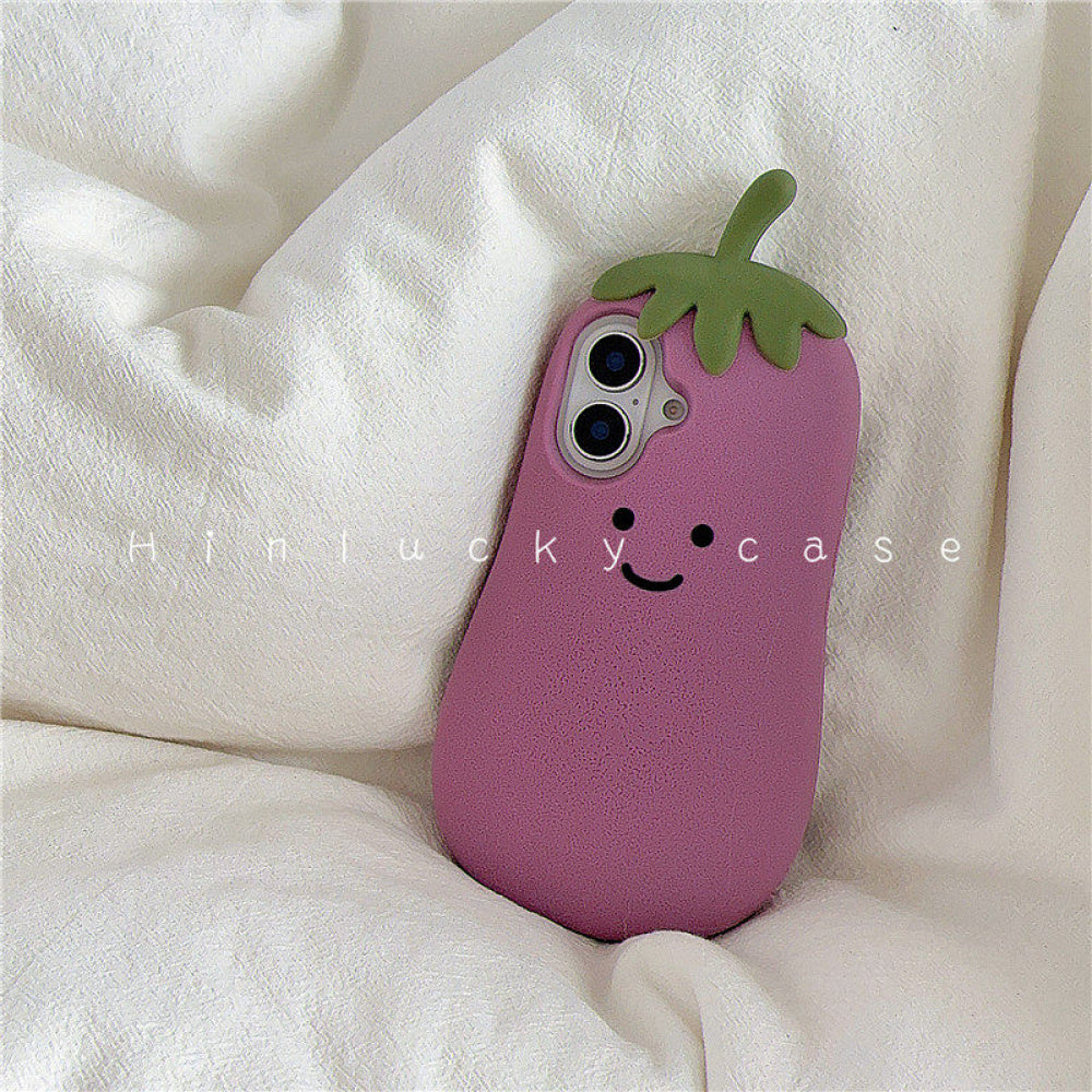 Ameigas Smirking Eggplant Case - Purple Emoji Silicone Cover for iPhone